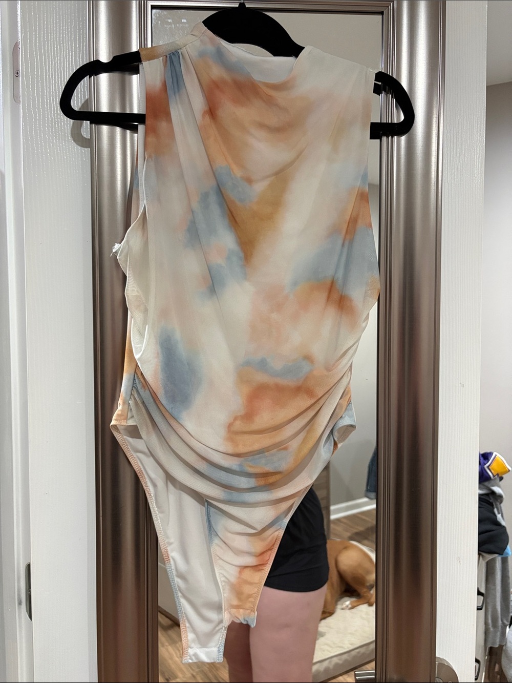 SHEIN Sleeveless Tie-Dye Bodysuit in Cream, Blue & Tan